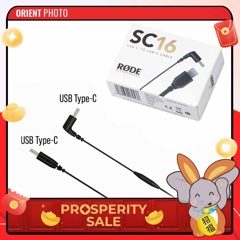 RODE SC16 Straight USB Type-C to Right-Angle USB Type-C Cable (11.8") for Rode Videomic NTG Wireless GO 2