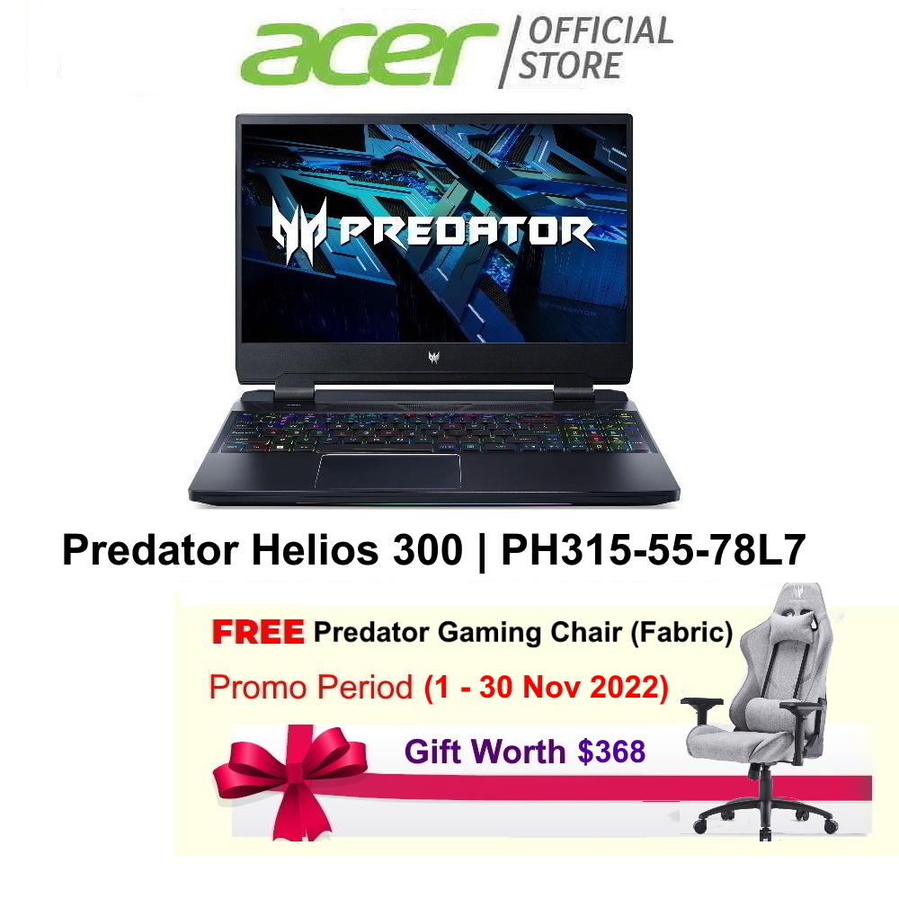 [NVIDIA RTX 3060 And Intel 12th Gen i7-12700H] Predator Helios 300 PH315-55-78L7 15.6" QHD IPS 165Hz Gaming Laptop