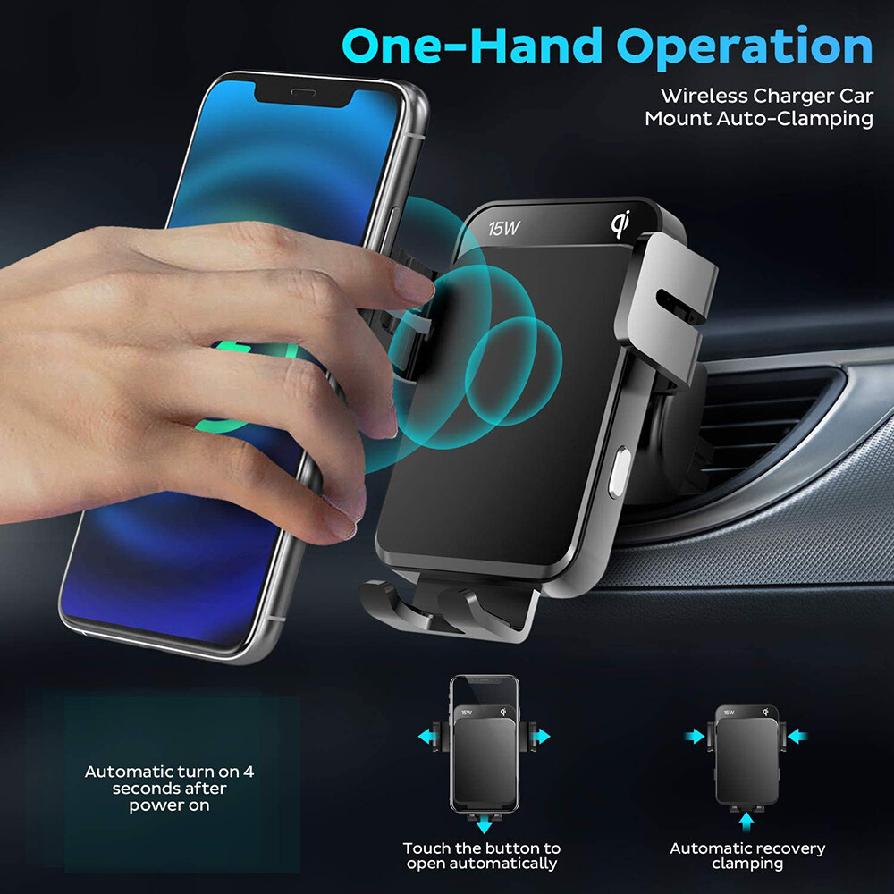 Joyroom 15W Wireless Car Charger Stand For IPhone 13 12 Pro Max Auto Clamping Alignment QC3.0 Fast Charger For Samsung Huawei Car Mount Windshield Air Vent Smart Sensor Automatic Clamp For Samsung S10