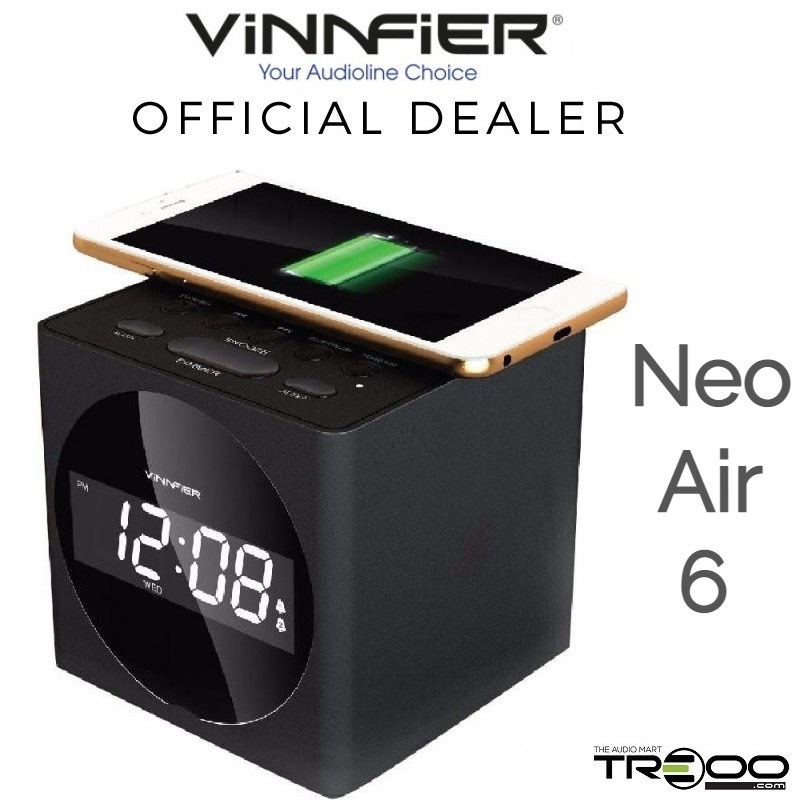 Vinnfier Neo Air 6 Wireless Bluetooth Desktop Bedside Speaker, Wireless Mobile Phone Charger, Alarm Clock with FM Radio