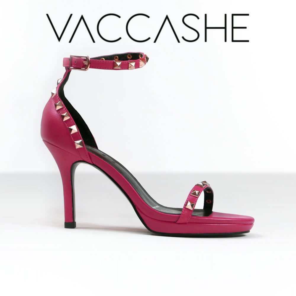 VACCASHE - PINK SPARK - GENUINE LEATHER STRAPPY HEELED SANDALS ANKLE STRAPS WITH STUDS