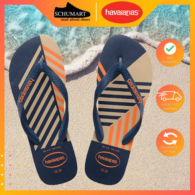 [BY SCHUMART] Havaianas Men Top Trend Sand Grey/Indigo Striped Flip Flops