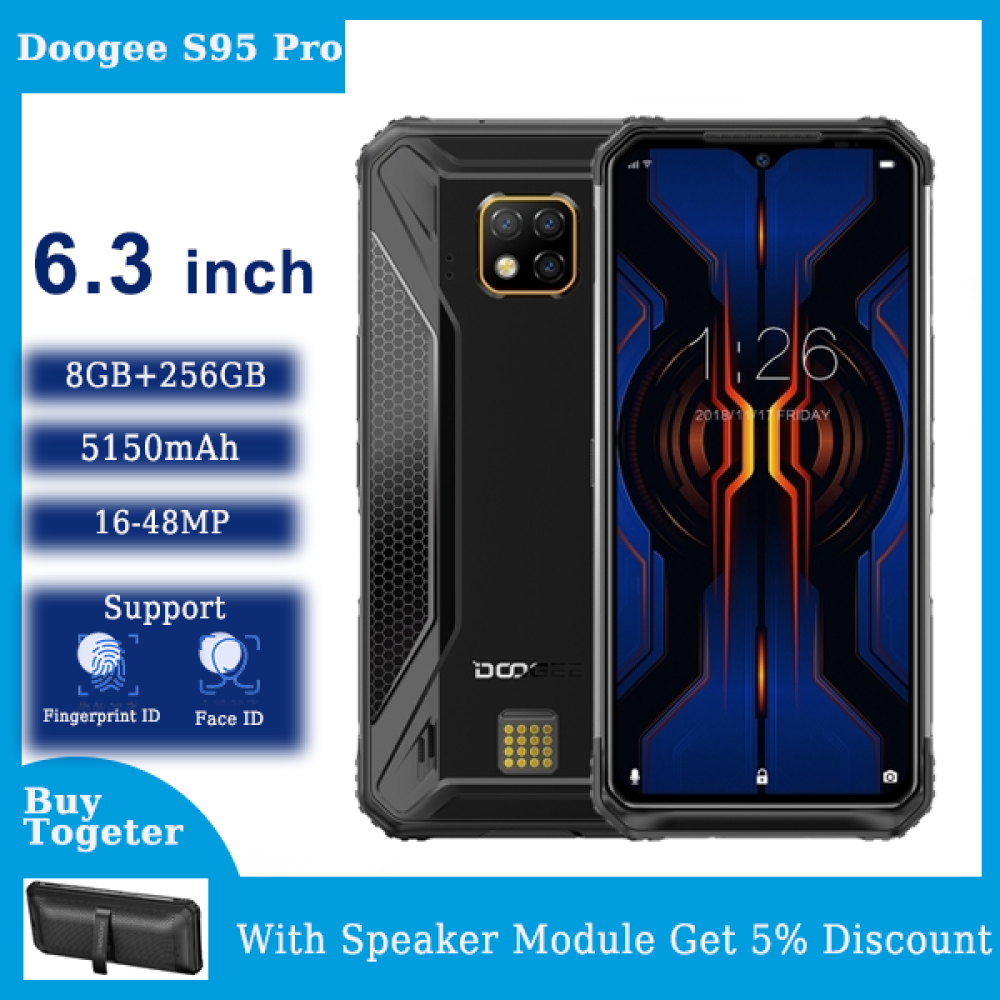 DOOGEE S95 Pro Rugged Phone, 48MP Camera, 8GB+256GB, IP68/IP69K Waterproof Dustproof Shockproof, MIL-STD-810G, 5150mAh , Triple Back Cameras, Face & Fingerprint Identification, 6.3 inch Android 9.0 Pi